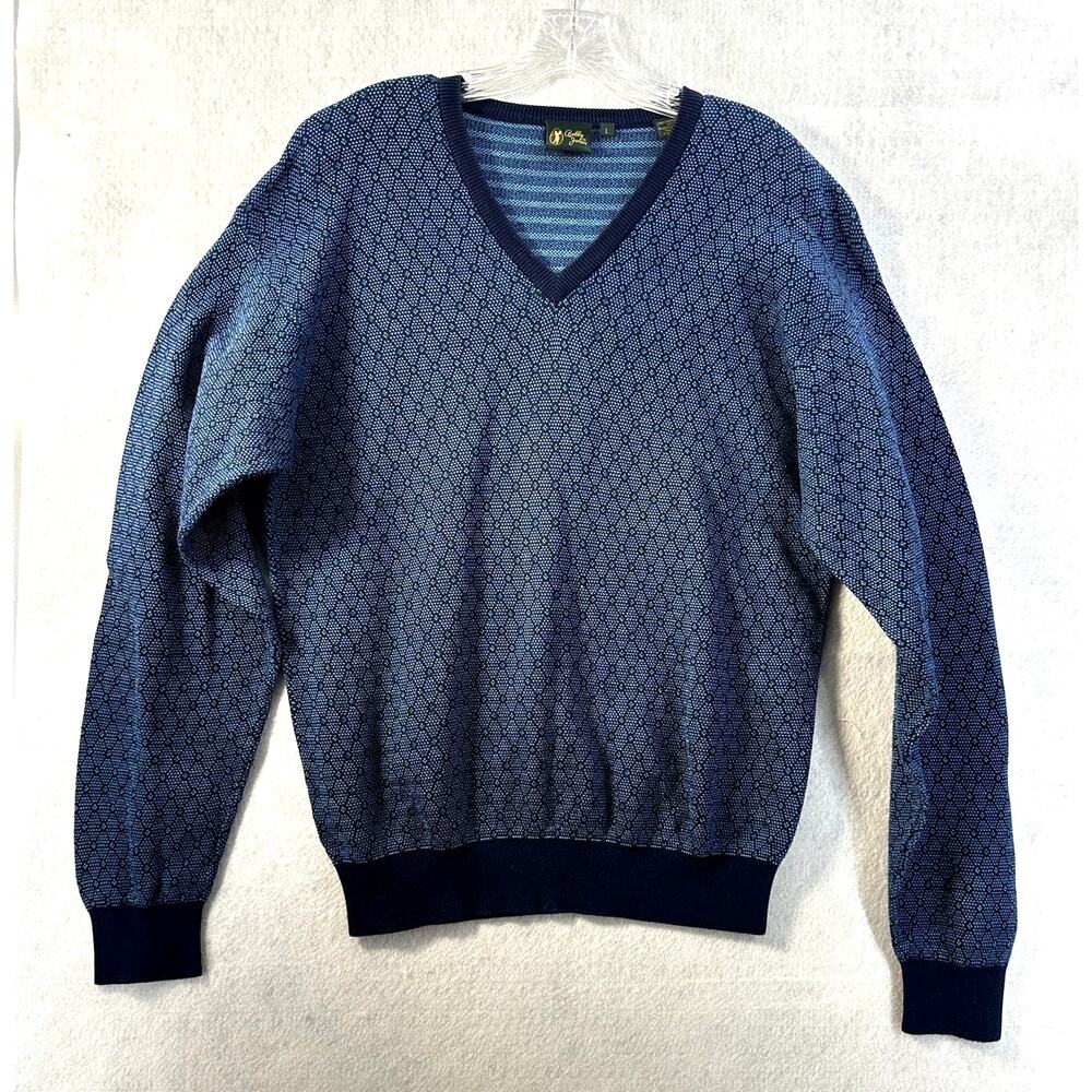 Bobby Jones Large Sweater V Neck Long Sleeve Cotton Golf Grandpa Diamond Blue